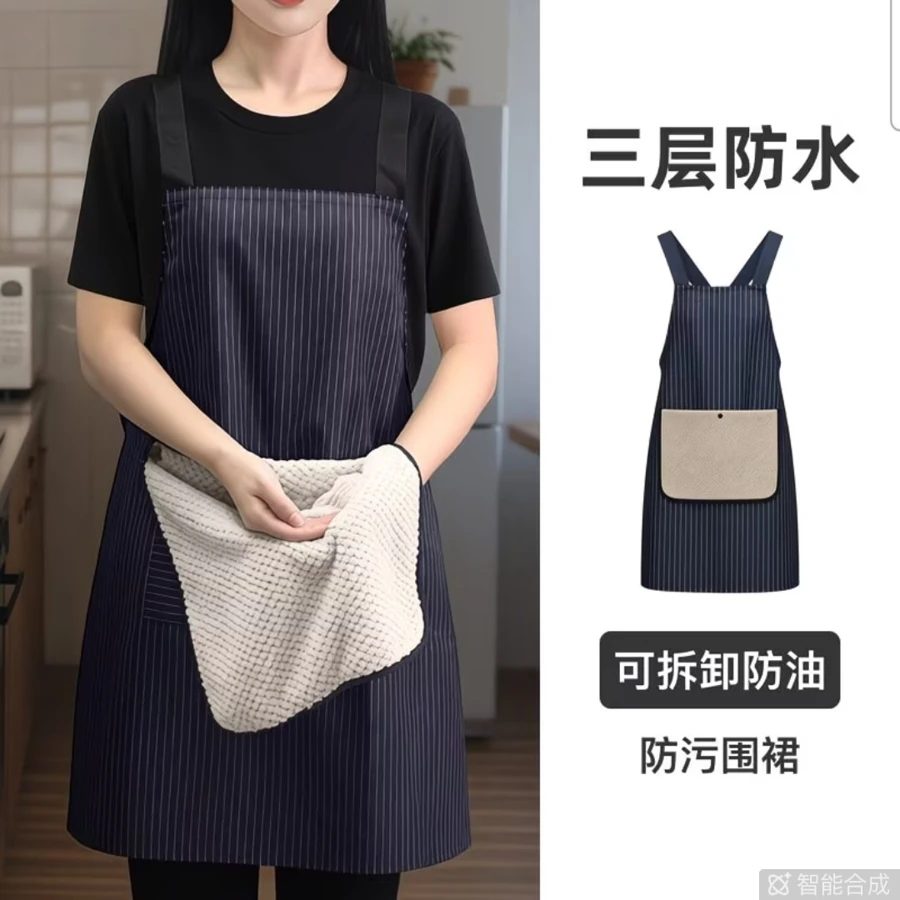Washable Three-Layer Waterproof Oil-Resistant Detachable Kitchen Apron