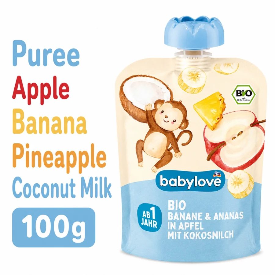 BabyLove Organic , Banana & Pine with Coconut Milk Pouch - 1+ Year, 100g