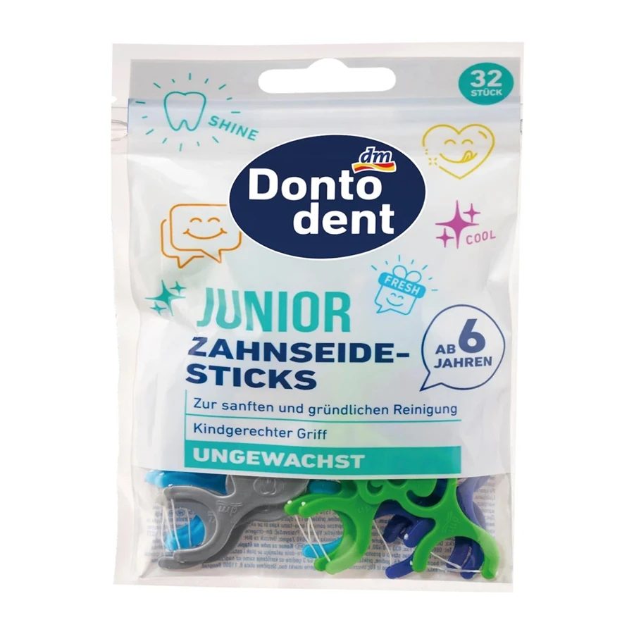 DONTODENT Junior Floss Picks - 6+ Years, 32pcs