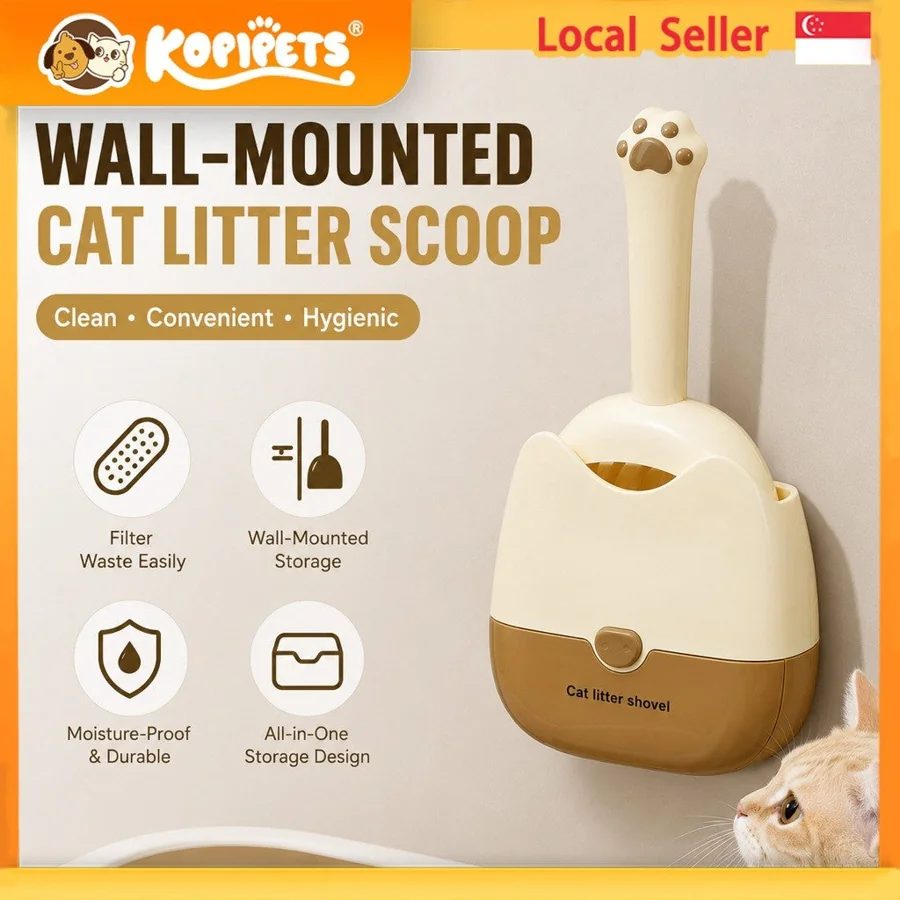 Kopipets Wall Mounted Cat Litter Scoop 2-in-1 Pet Poop Scooper