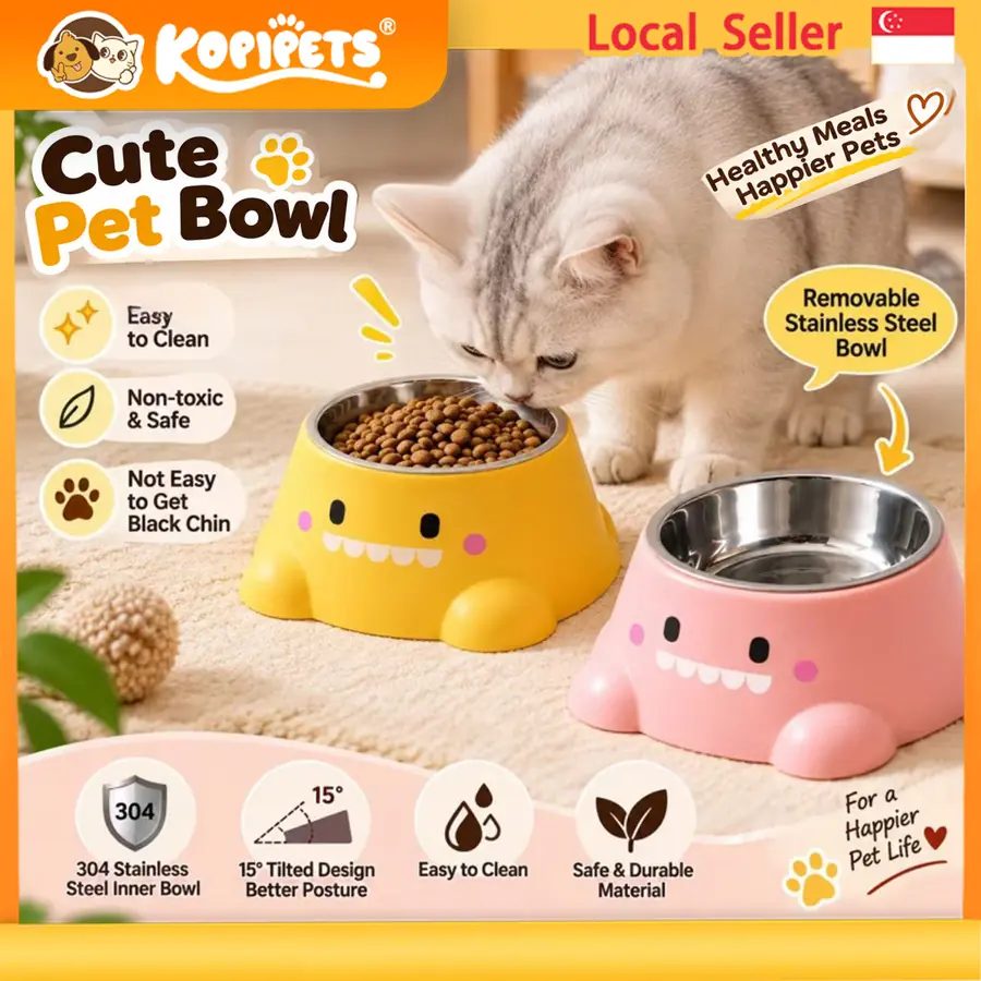 Kopipets Dinosaur Pet Feeding Bowl 15° Neck Protection