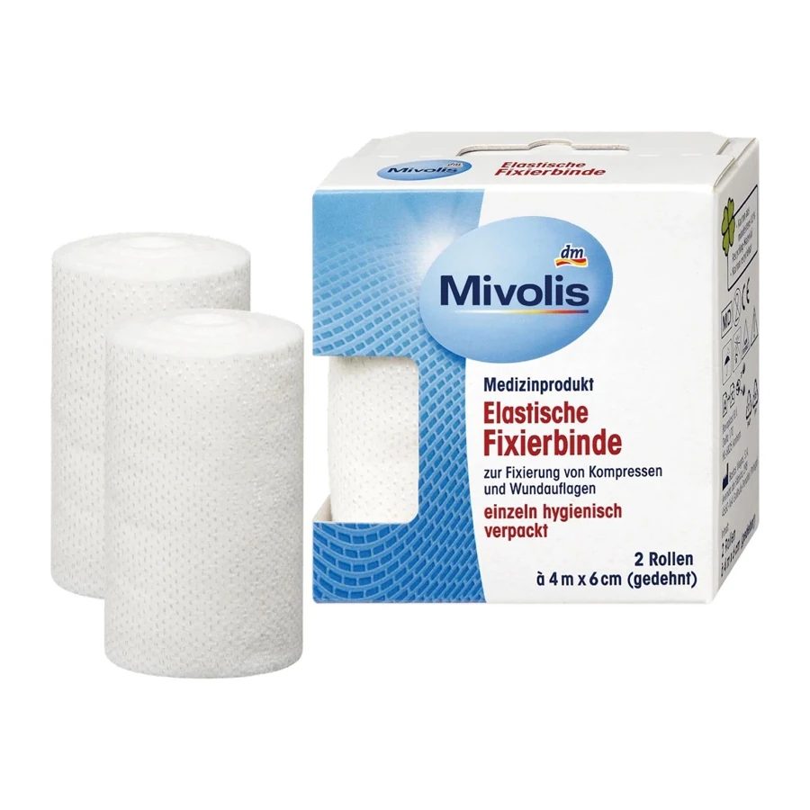 Mivolis Elastic Fixation Bandages - 2 Rolls, 6cm × 4m