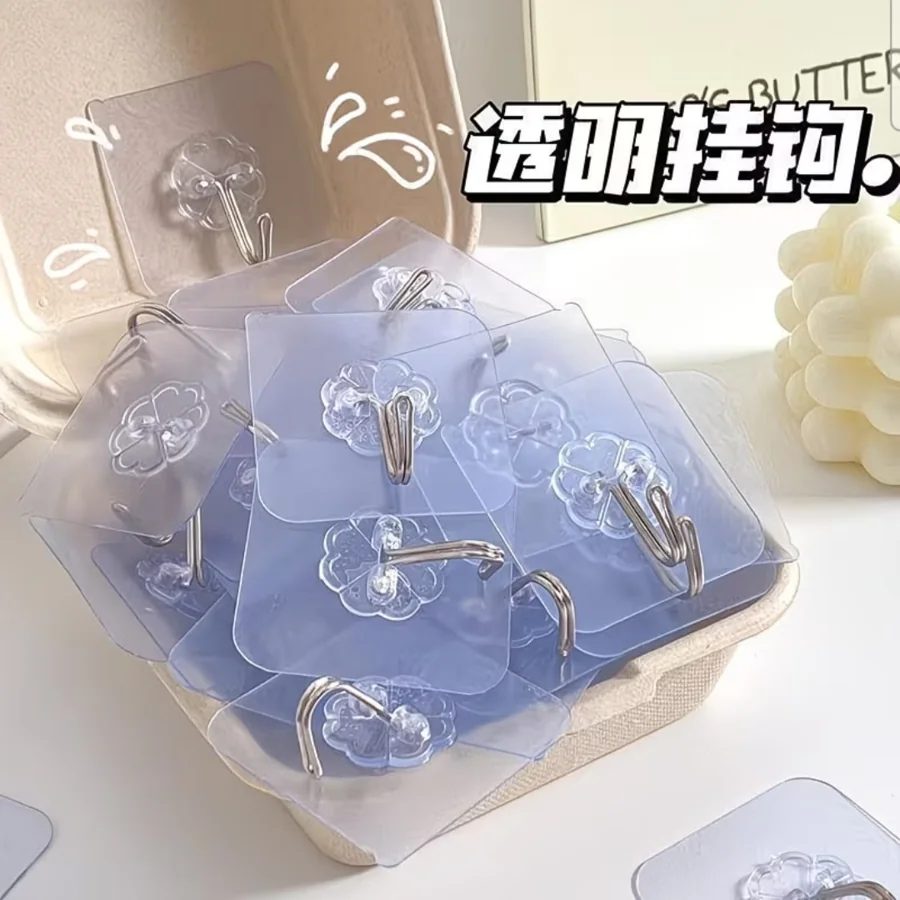 Clear Self-Adhesive Wall Hooks Set - No-Nail Hangers