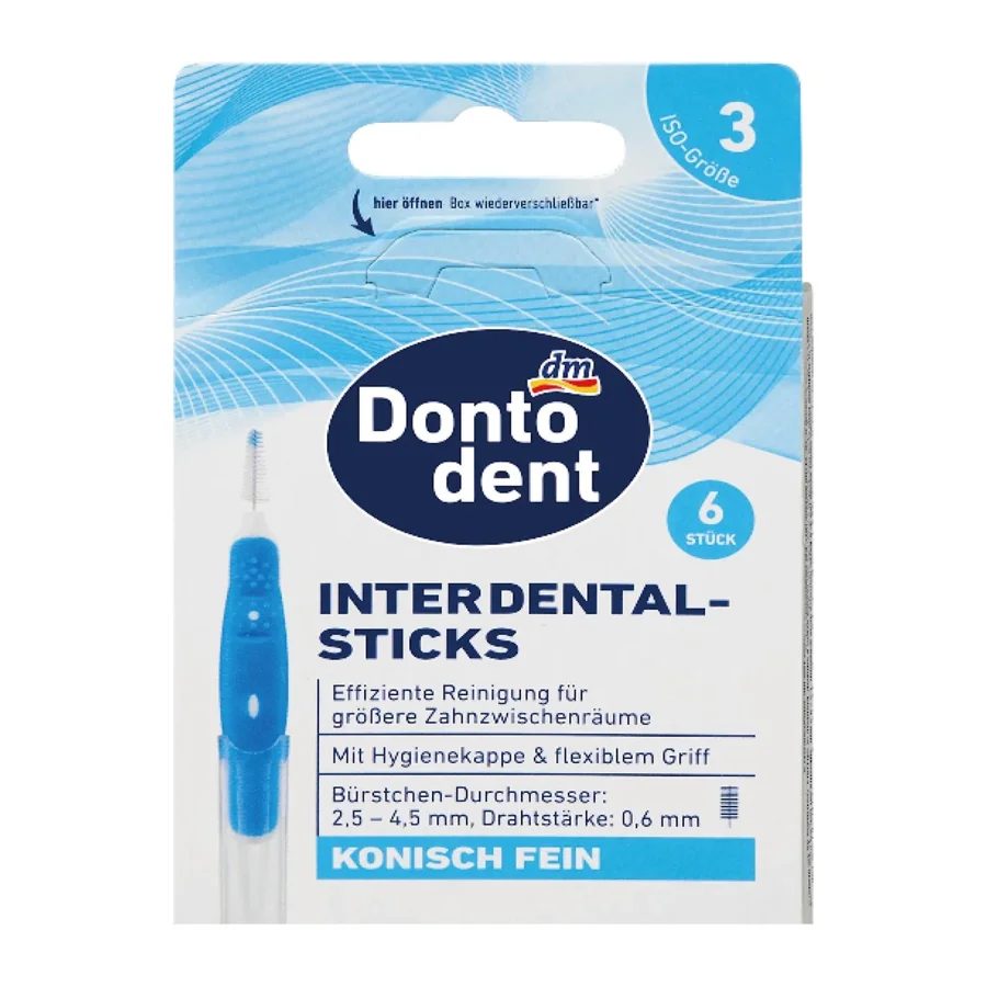 DONTODENT Interdental Brushes 0.6 mm (ISO 3) with Hygienic Cap 6 pcs