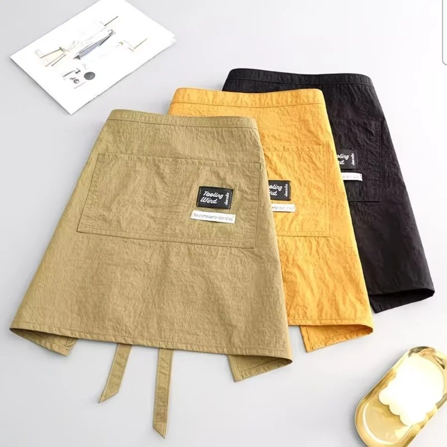 Waterproof Oil-Resistant Half-Body Kitchen Apron with Hand-Wipe