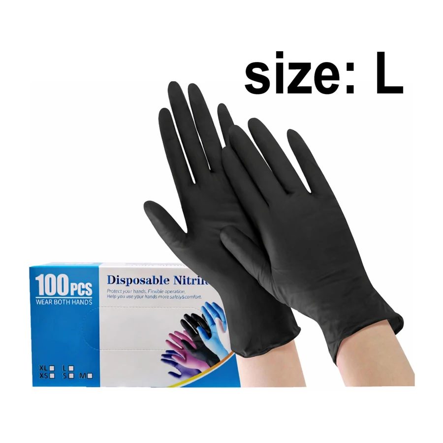Persn Disposable Black Nitrile Gloves - Size L, 100pcs