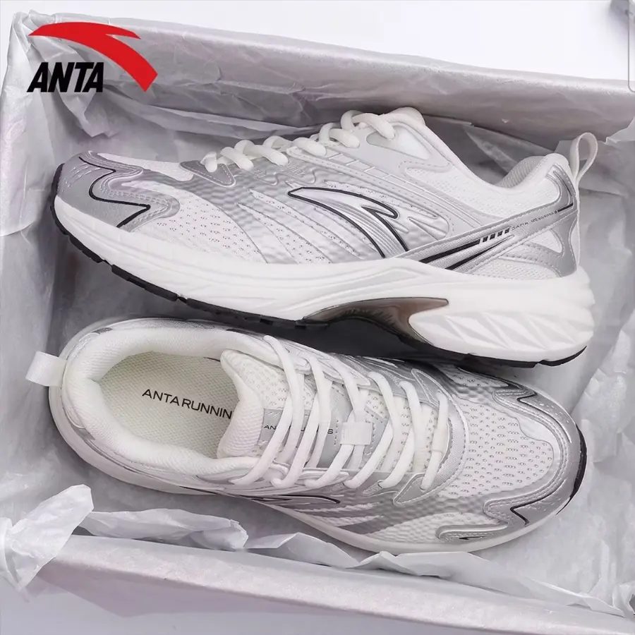 ANTA Retro Dad Shoes for Men - Breathable Casual Sneakers, Wide-Fit Comfortable ANTA white silver running shoes