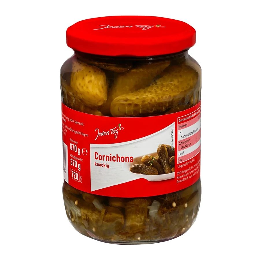 Jeden Tag Cornichons Mini Pickled Gherkins - 670g