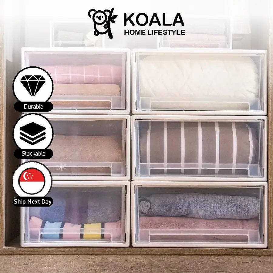 Koala Home Storage Drawers Box Stackable Storage Chest Drawers Box Transparent Plastic Organizer Container