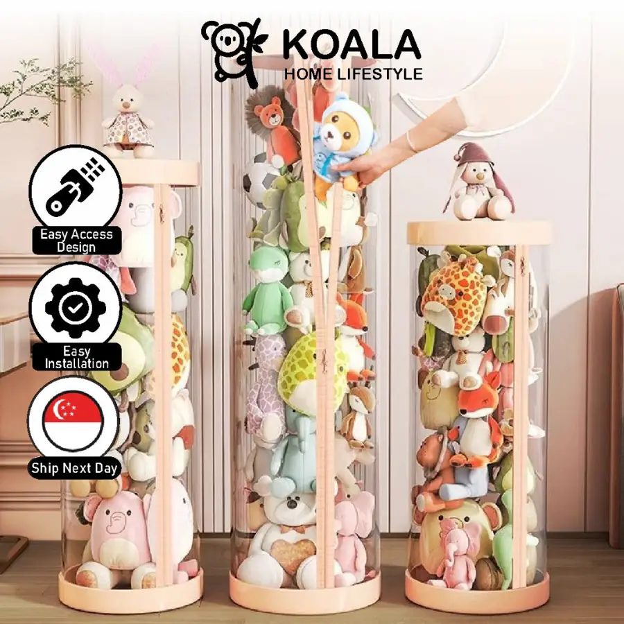 Koala Home Toy Storage/ Plush Doll Storage Box/ Toy Organizer Transparent PVC Soft Toys Storage/ Dustproof Storage With Wheels