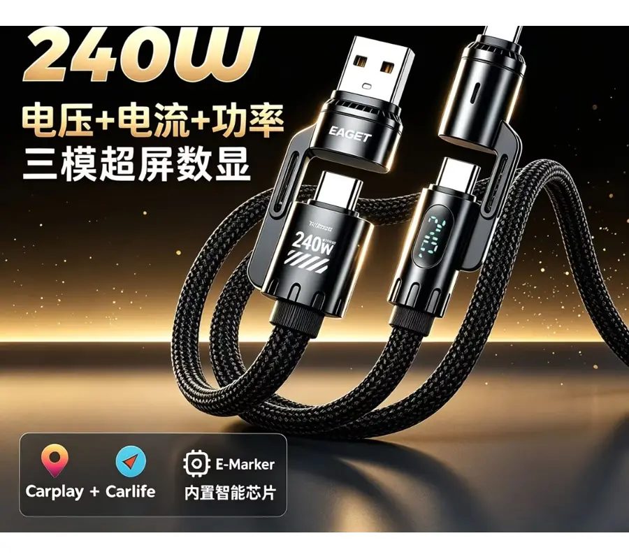 EAGET 240W 4-in-1 Super Fast Charging Cable 5A - & Compatible