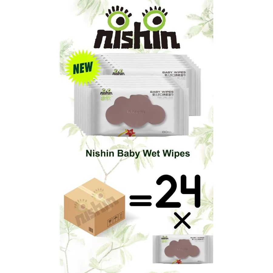 Nishin Premium Baby Wet Wipes, Super Thick, 80 Sheets x 24 Packs (Carton)