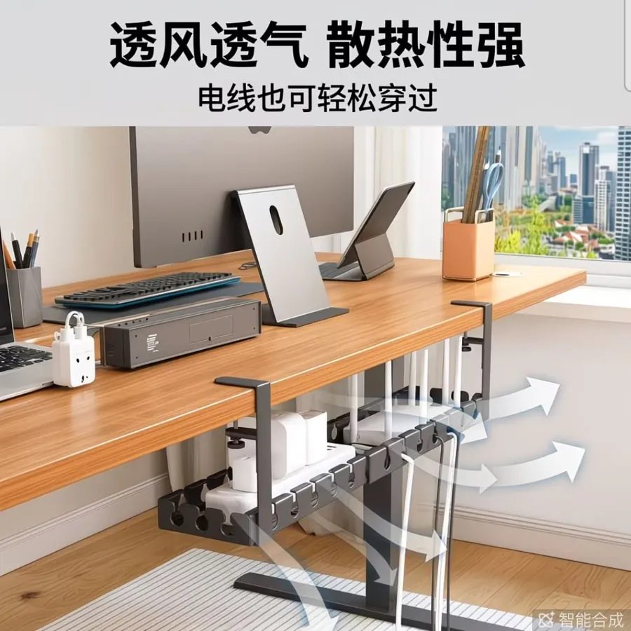 Under-Desk Cable Management Box - Power Strip Organizer