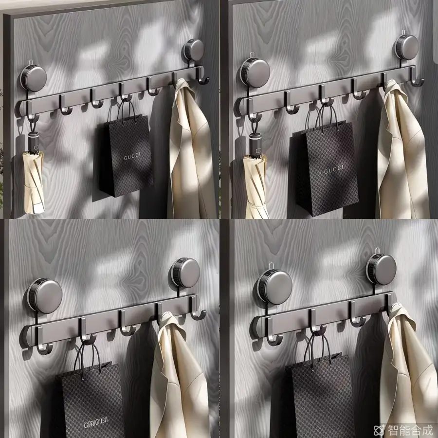 Over-Door No-Drill Hook Rack - 8 Hooks, Grey