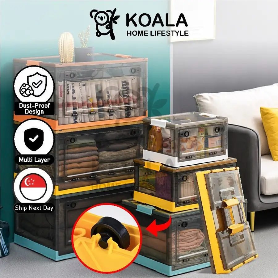 Koala Home Foldable Clothing storage box Plastic stackable Organizer transparent with Wheels