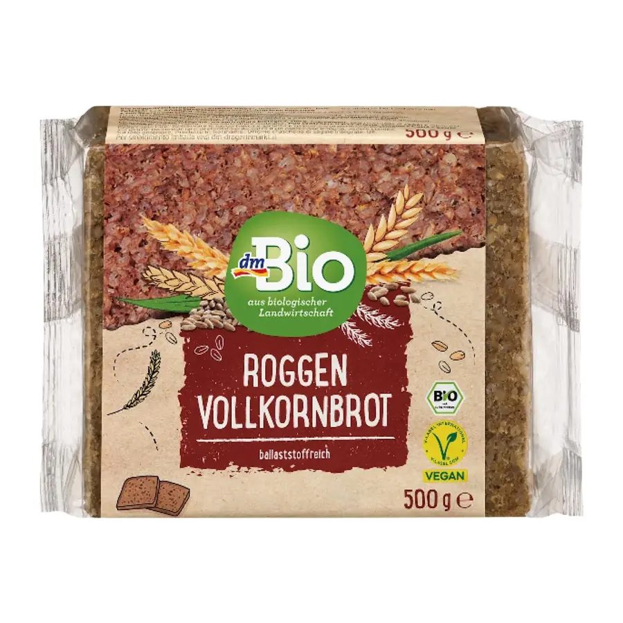dmBio Organic Whole Rye Bread - 500g