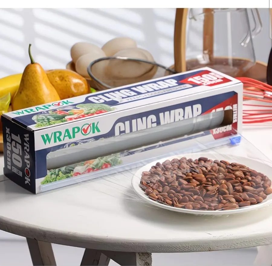 [Steam-Safe] 150m Large Roll Sliding-Cutter Plastic Wrap with Built-in Cutter