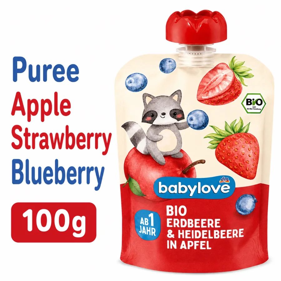 BabyLove Organic , Strawberry & Blueberry Pouch - 1+ Year, 100g