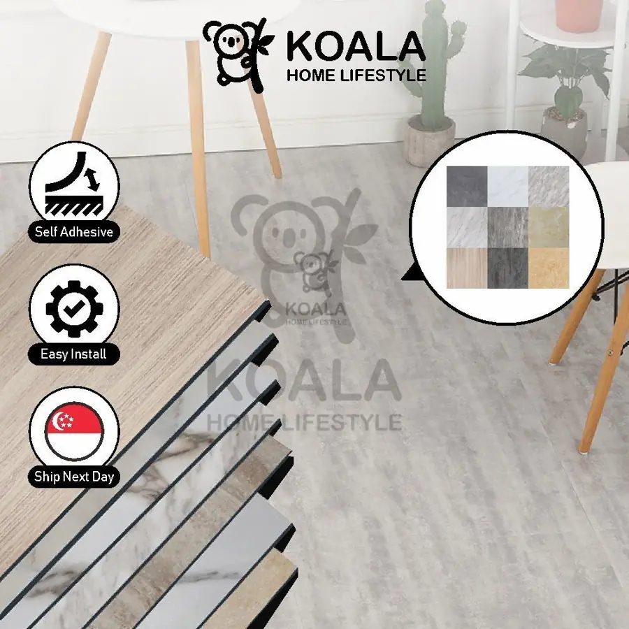 Koala Home Vinyl Flooring PVC Sticker Waterproof Self Adhesive Wooden Marble Design DIY Flooring Tiles