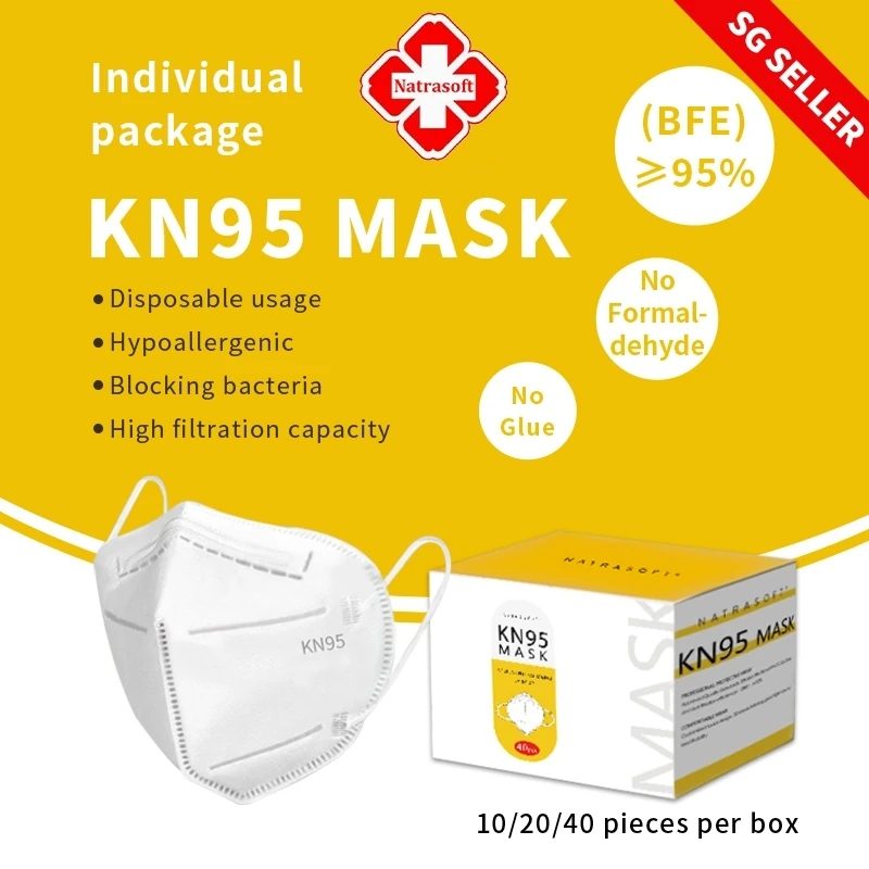 Natrasoft KN95 Face Mask, 95% PFE, 5-Ply 3D Design, Individually Packed, 10 or 40 Pcs
