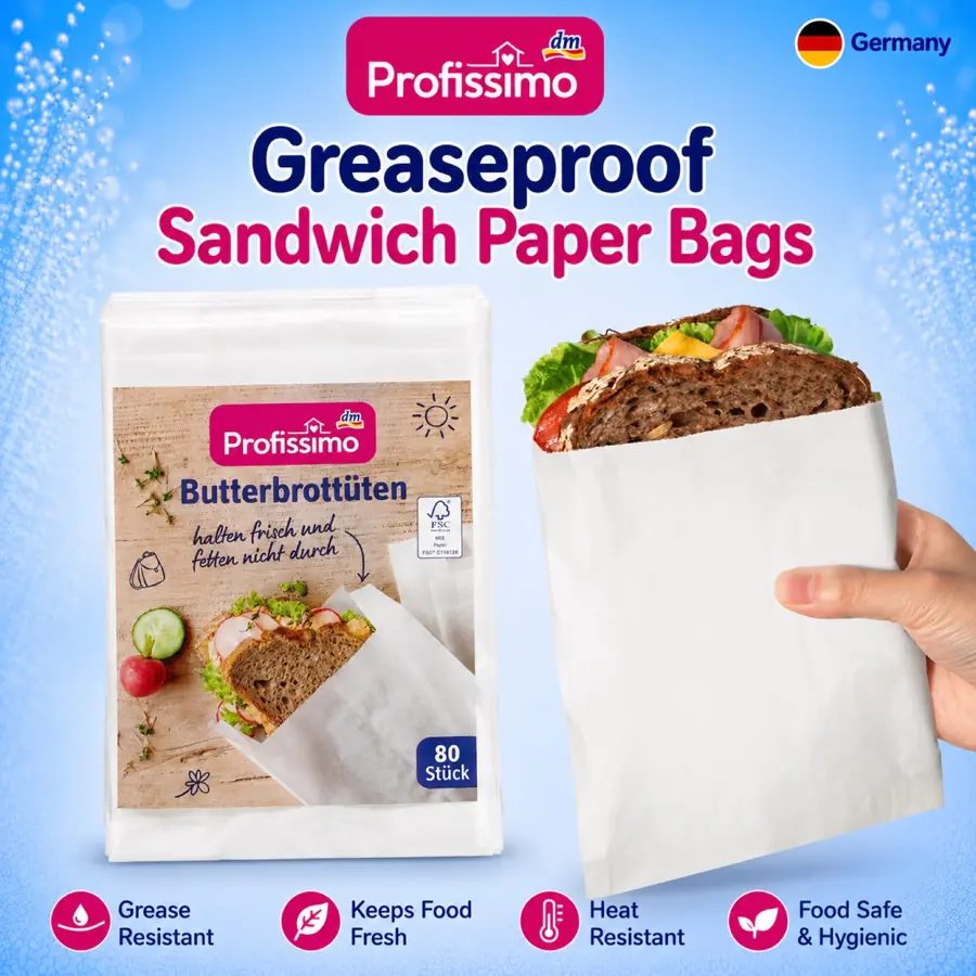 Profissimo Greaseproof Sandwich Paper Bags - 80pcs