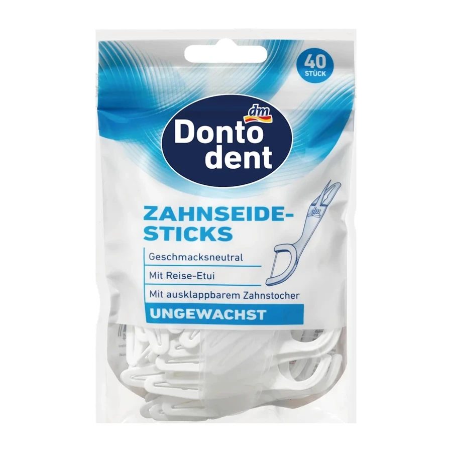 DONTODENT 2in1 Unwaxed Floss Picks with Travel Case - 40pcs