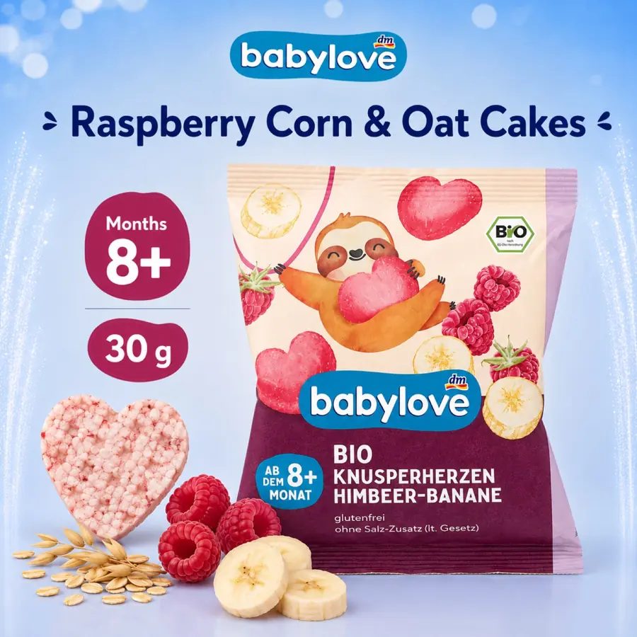 BabyLove Organic Crunchy Hearts Raspberry & Banana - 8+ Months, 30g