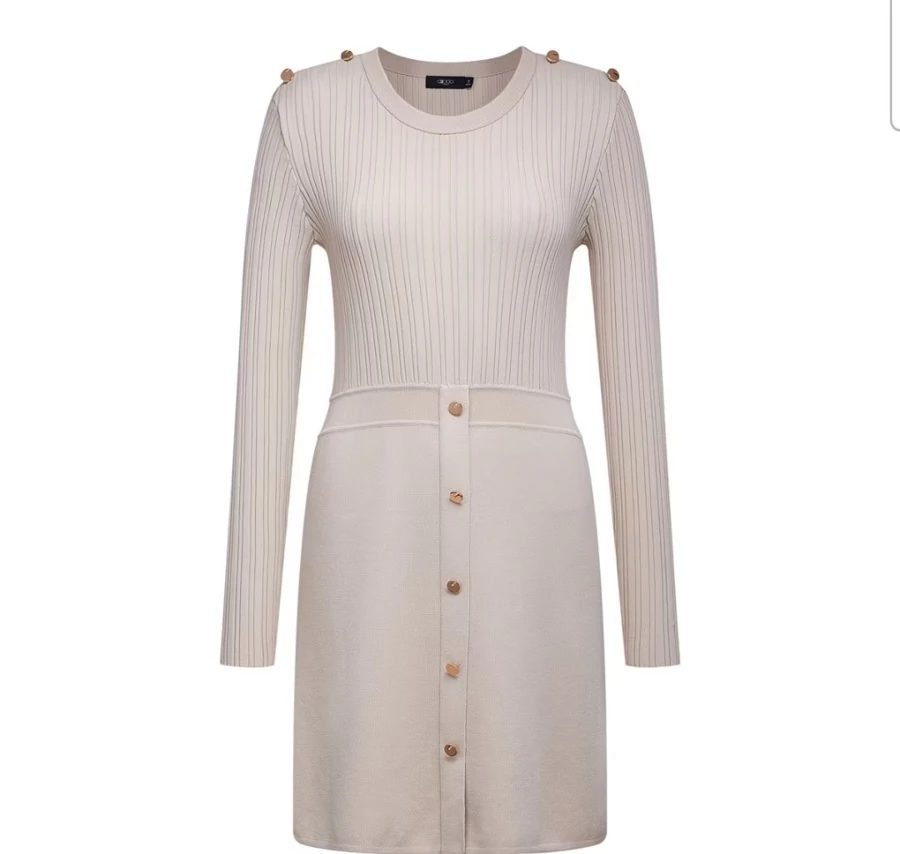 Women's Elegant Ribbed Knit Dress with Button Detail