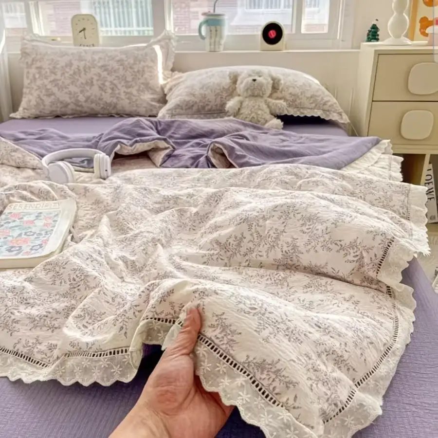 French Lace Double-Layer Gauze Summer Quilt, Machine Washable