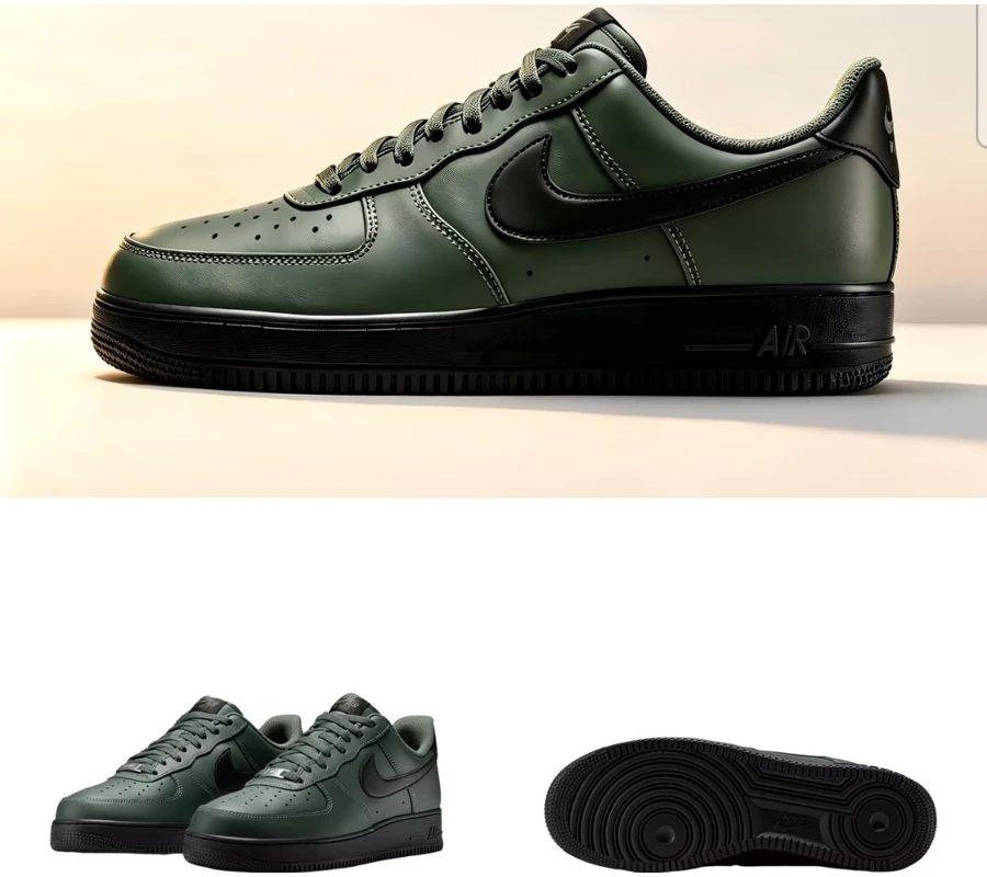 Nike Air Force 1 Low Men's Retro Casual Sneakers, Black/Green AF1, FJ4146-303