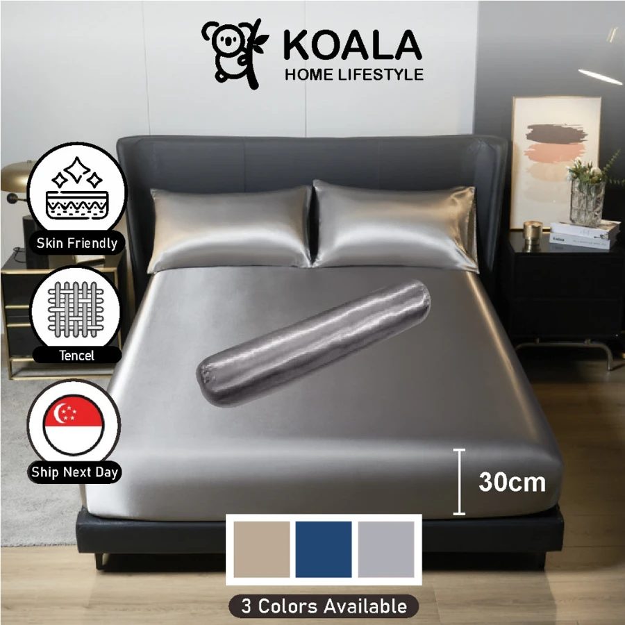 Koala Home Bedsheet Set Satin Silk Fitted/Anti-Wrinkle Smooth For Hotel And Flat Single/Super Single/Queen/King Size