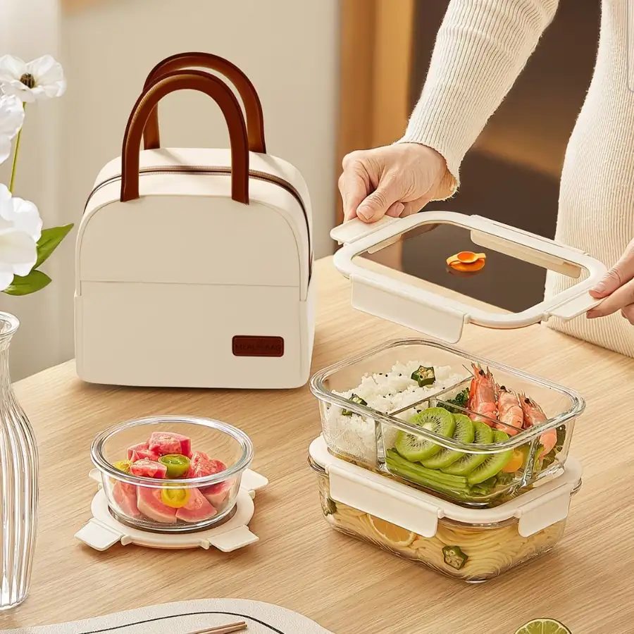 Glass Food Container Microwave-Safe Bowl - Food-Grade Fresh-Keeping Lunch Box for Office