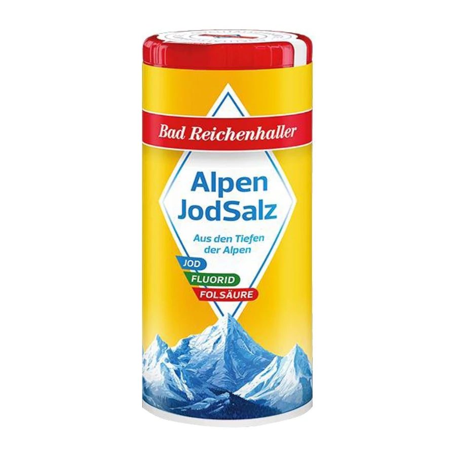 Bad Reichenhaller Alpine Iodized Salt with Fluoride & Folic Acid - 125g Shaker