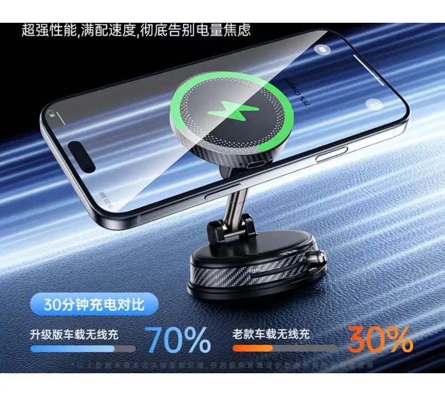 Magnetic Car Phone Mount with 15W Wireless Fast Charging - Vacuum Suction, MagSafe-Compatible