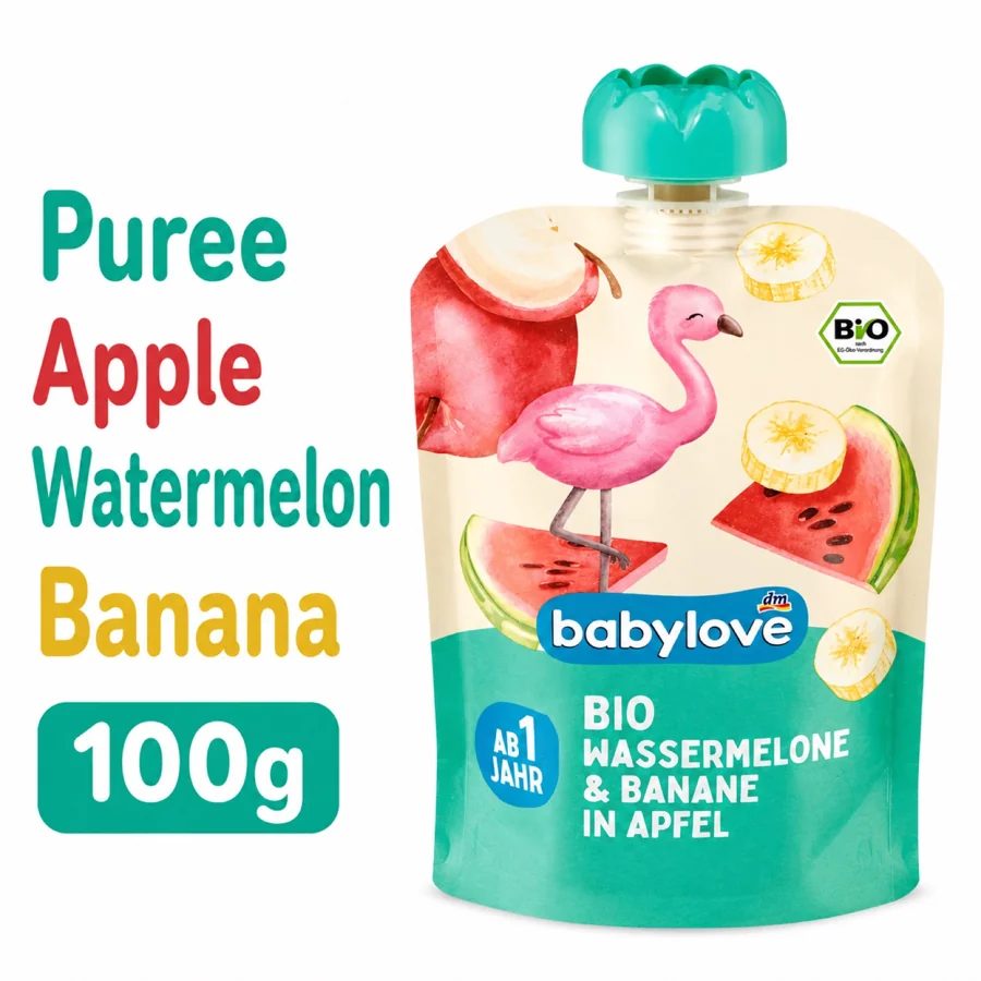 BabyLove Organic , Watermelon & Banana Pouch - 1+ Year, 100g