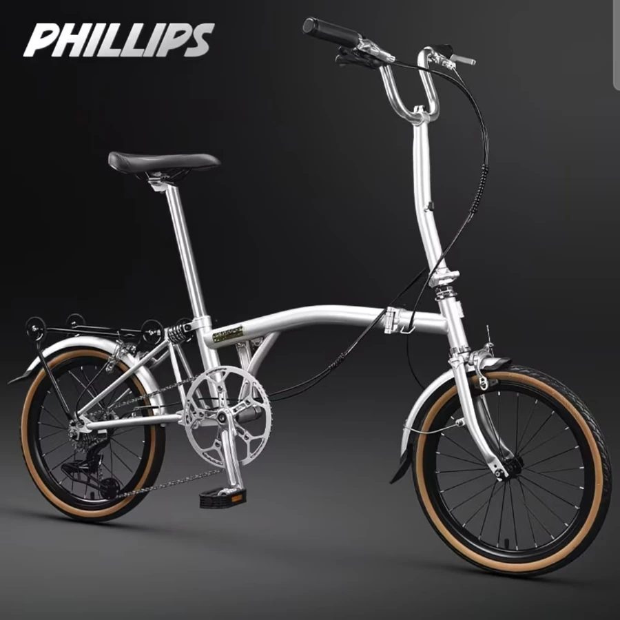 PHILLIPS Folding Bike with Gear Shift, Chrome-Molybdenum Steel, 3-Fold Design