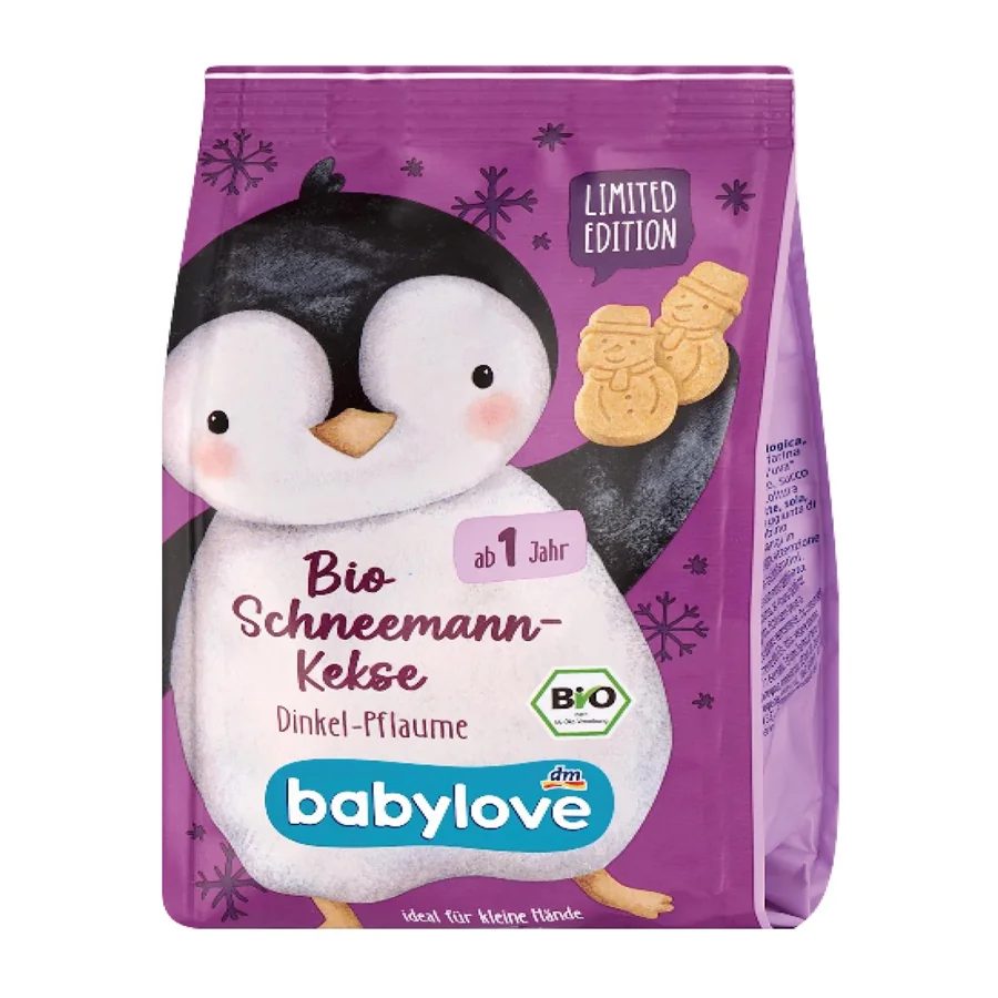 BabyLove Organic Snowman Biscuits with Spelt & Plum for Age 1+ Limited Edition 125g