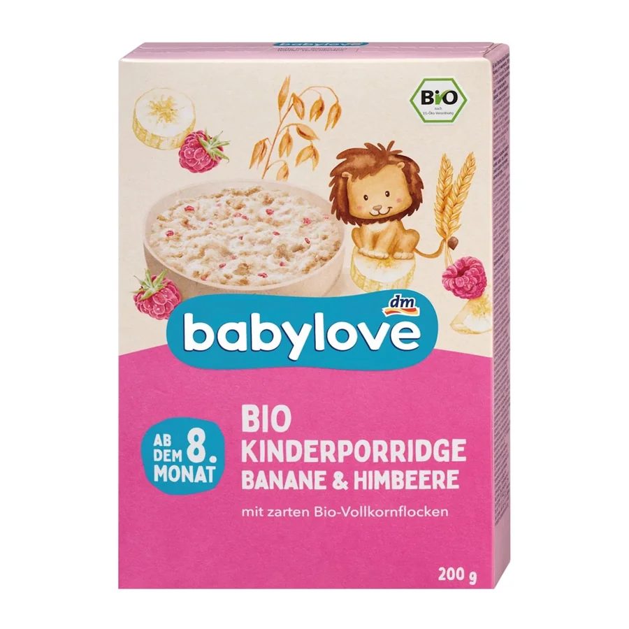 BabyLove Organic Wholegrain Porridge with Banana & Raspberry from 8+ Months 200g