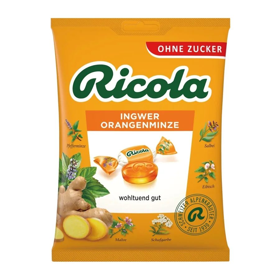Ricola Ginger Orange Mint Herbal Drops Sugar Free - 75g