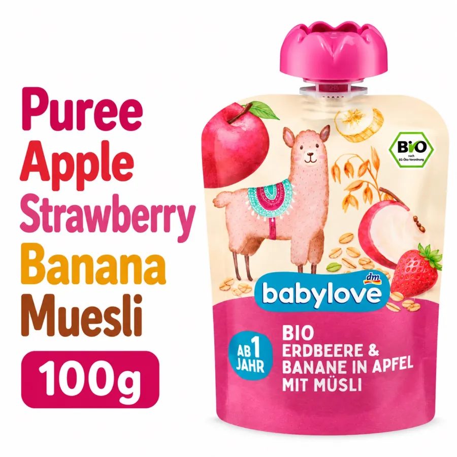 BabyLove Organic , Strawberry & Banana Muesli Pouch - 1+ Year, 100g