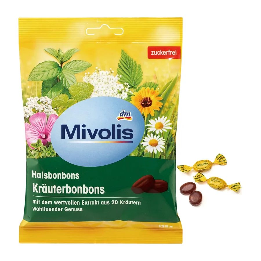 Mivolis Throat Lozenges 20 Herbs Sugar Free Vegan 125g