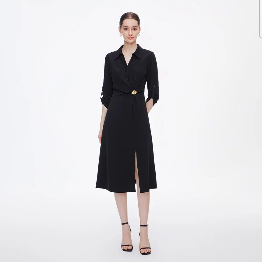 Women's Waist-Cinching Little Black Dress – Business Commuter Style
