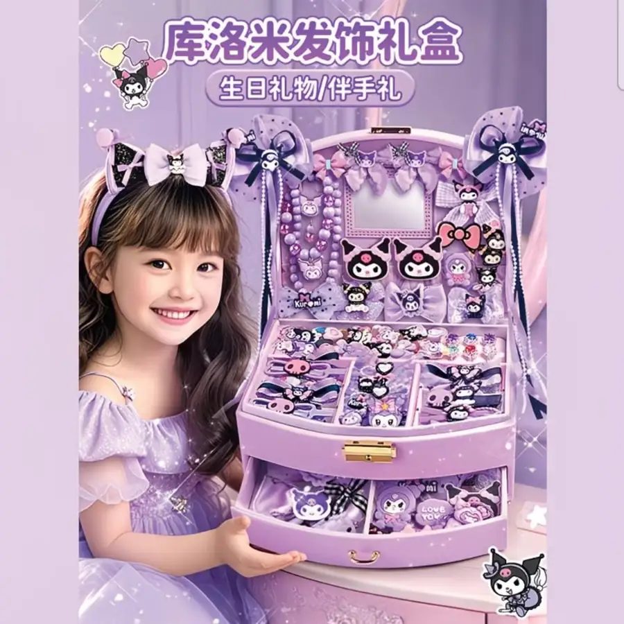 Princess Bow Hair Accessories Set with Hair Ties, Clips, Hairpins & Storage Box