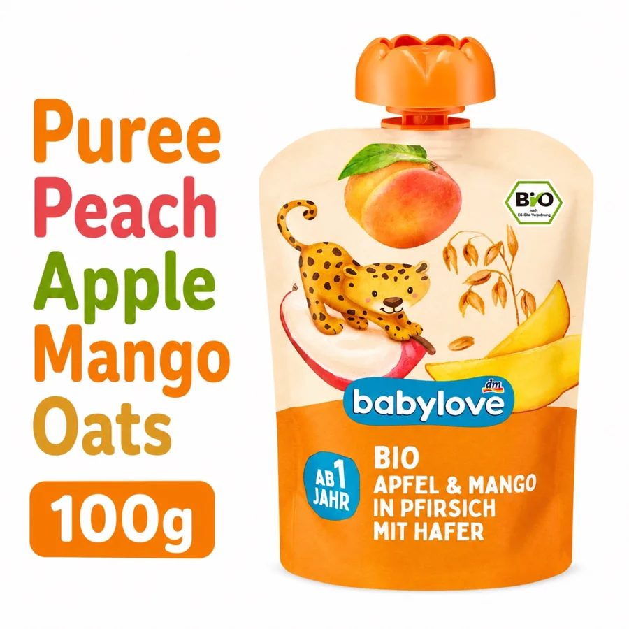 BabyLove Organic Peach, & Mango with Oat Pouch - 1+ Year, 100g