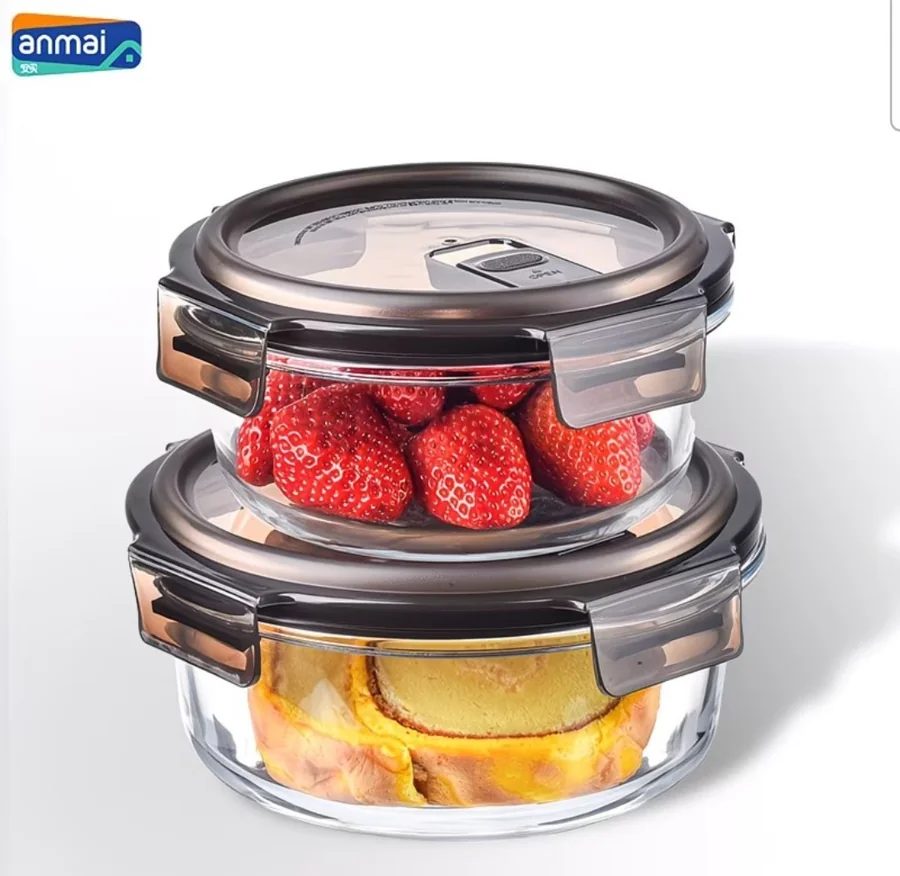 AnMai Home Glass Food Storage Containers 2-Piece Set, Microwave-Safe Lunch Boxes