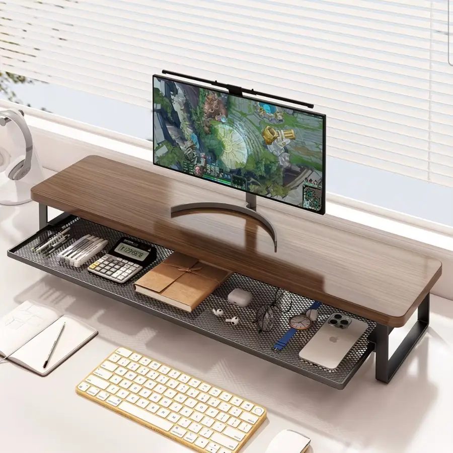 Height-Adjustable Desktop Monitor Riser Stand with Storage Shelf